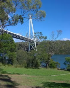 Picnic area under Batman Bridge with view over the Tamar River