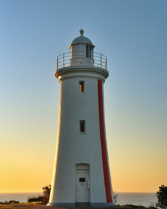 Sunset over the ocean at The Bluff in Devonport, Tasmania.
