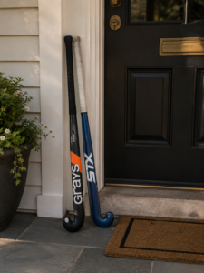 Hockey sticks by the front door