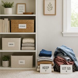 Small keep and let-go piles from a mindful decluttering session